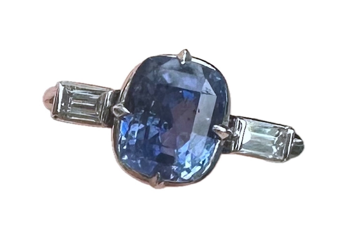 Unheated 3.14ct Blue Sapphire Platinum & Diamond Ring GIA