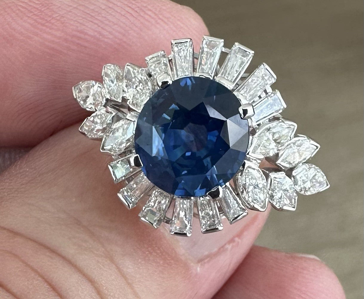 Exquisite 3.31ct Sri Lanka Blue Sapphire & Diamond Platinum Ring