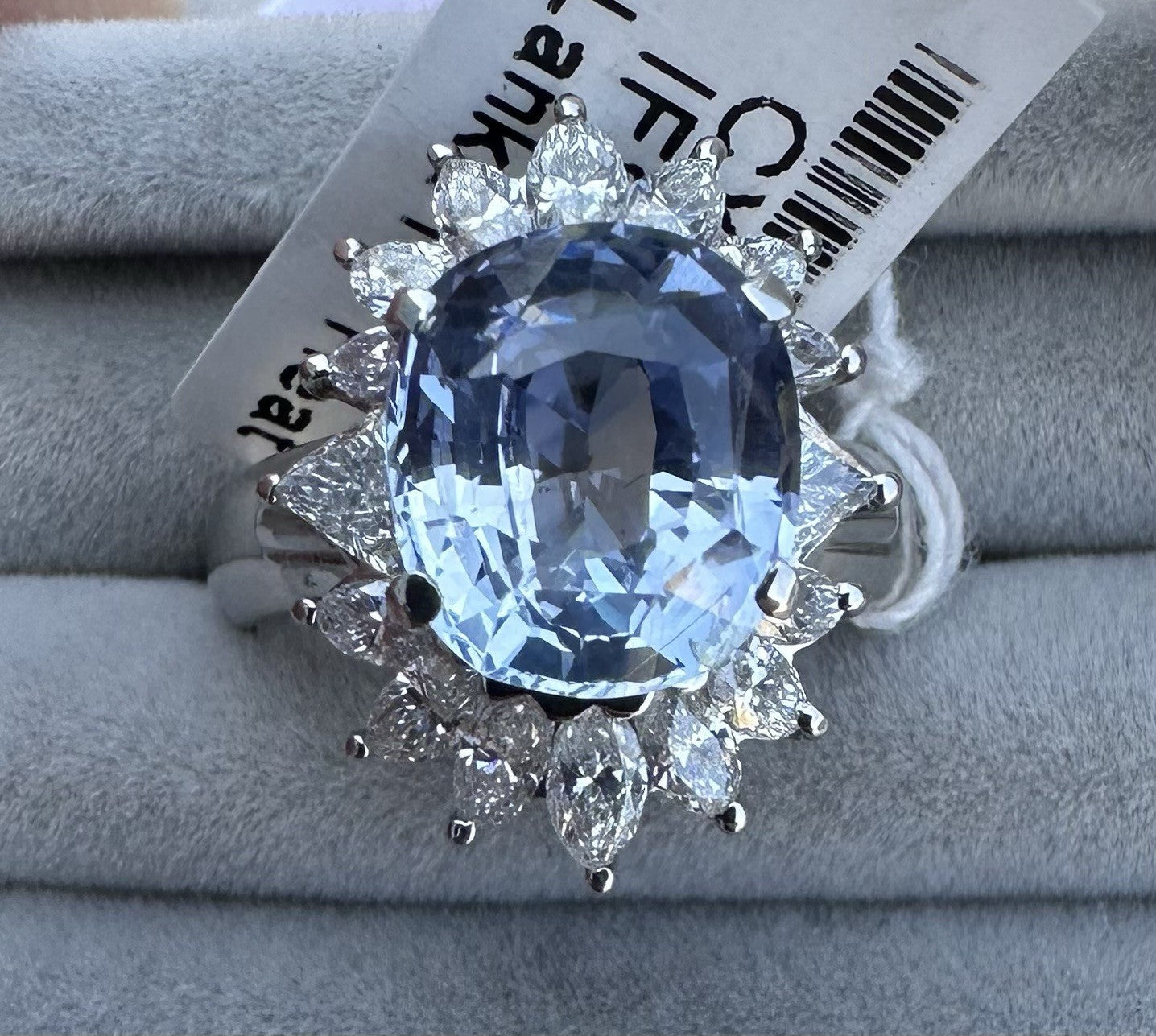 A Delightful 4.42ct Unheated Light Blue Sapphire Platinum & Diamond Ring GIA