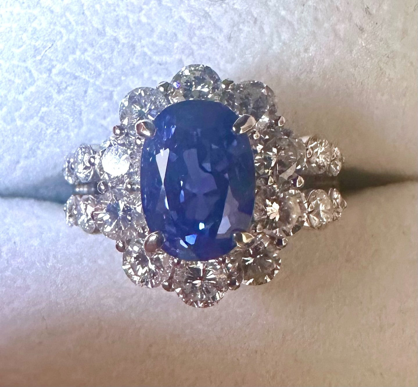 Unheated 4.69ct Blue Sapphire No Heat 18k & Diamond Ring AIGS - Stunning!