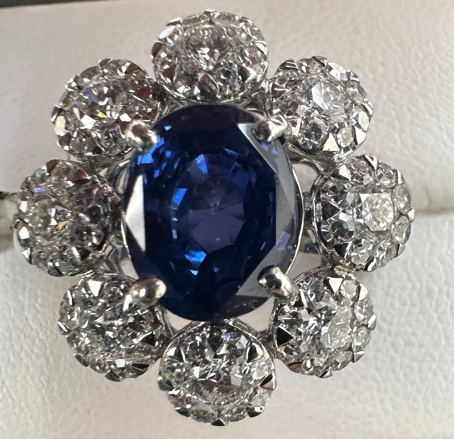 Unheated 5.11ct Blue Sapphire No Heat 18k & Diamond Ring AIGS - Stunning!