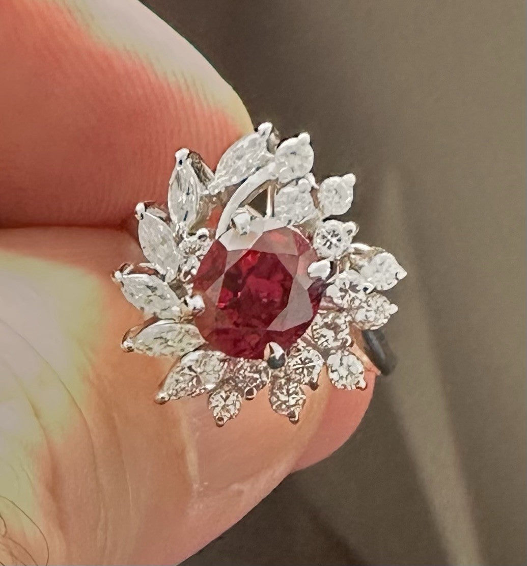 2.03ct ‘Pigeon’s  Blood’ Thai Ruby & Diamond Platinum Ring