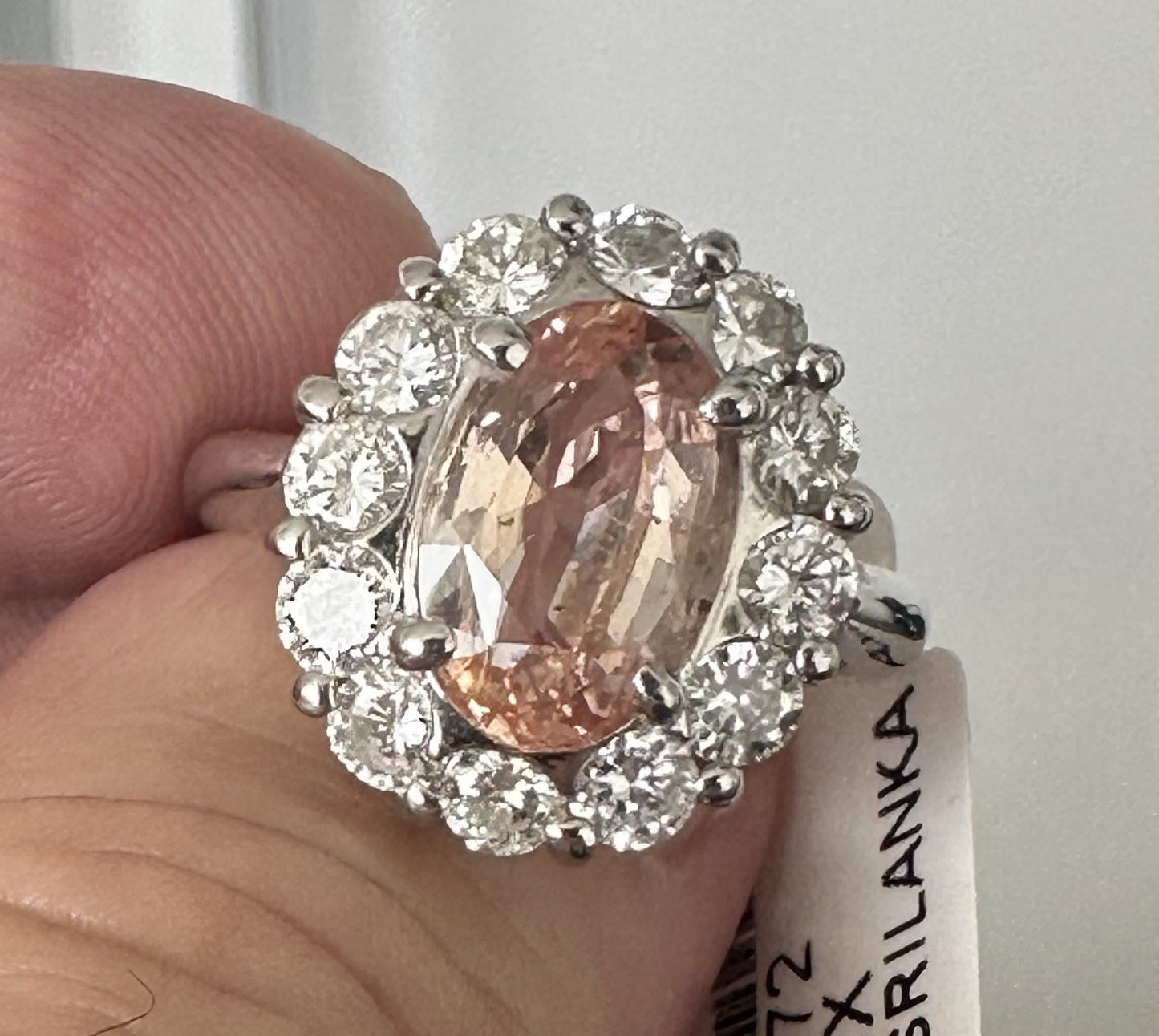 An Extraordinary Unheated 3.91ct Padparadscha Sapphire & Diamond Ring GIA