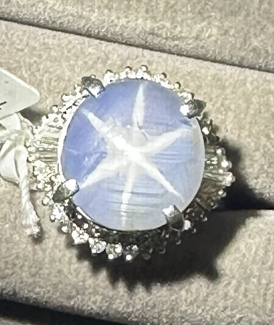 An Immense Sri Lanka 13.25ct Star Sapphire & Diamond Platinum Ring